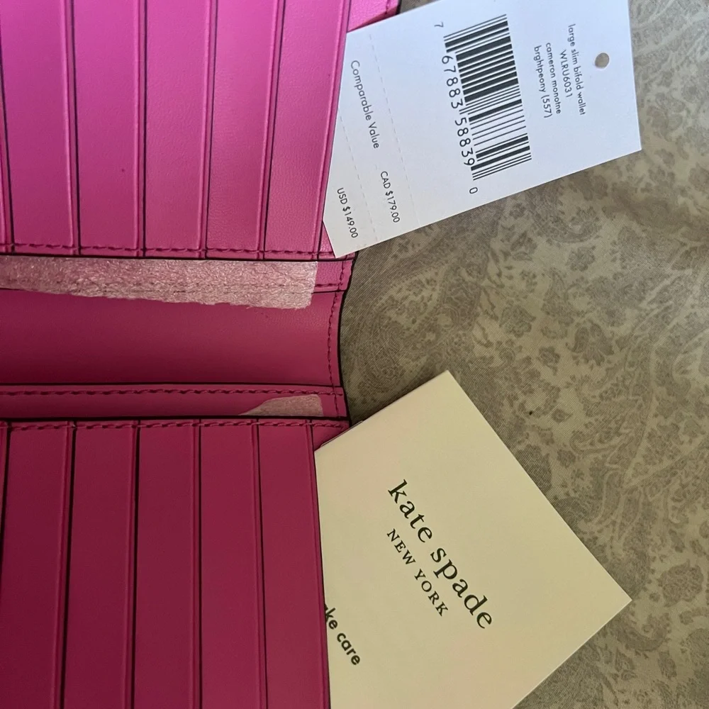 Kate Spade New York Large Slim Bi-Fold Wallet Fuchsia Color - Picture 7 of 9